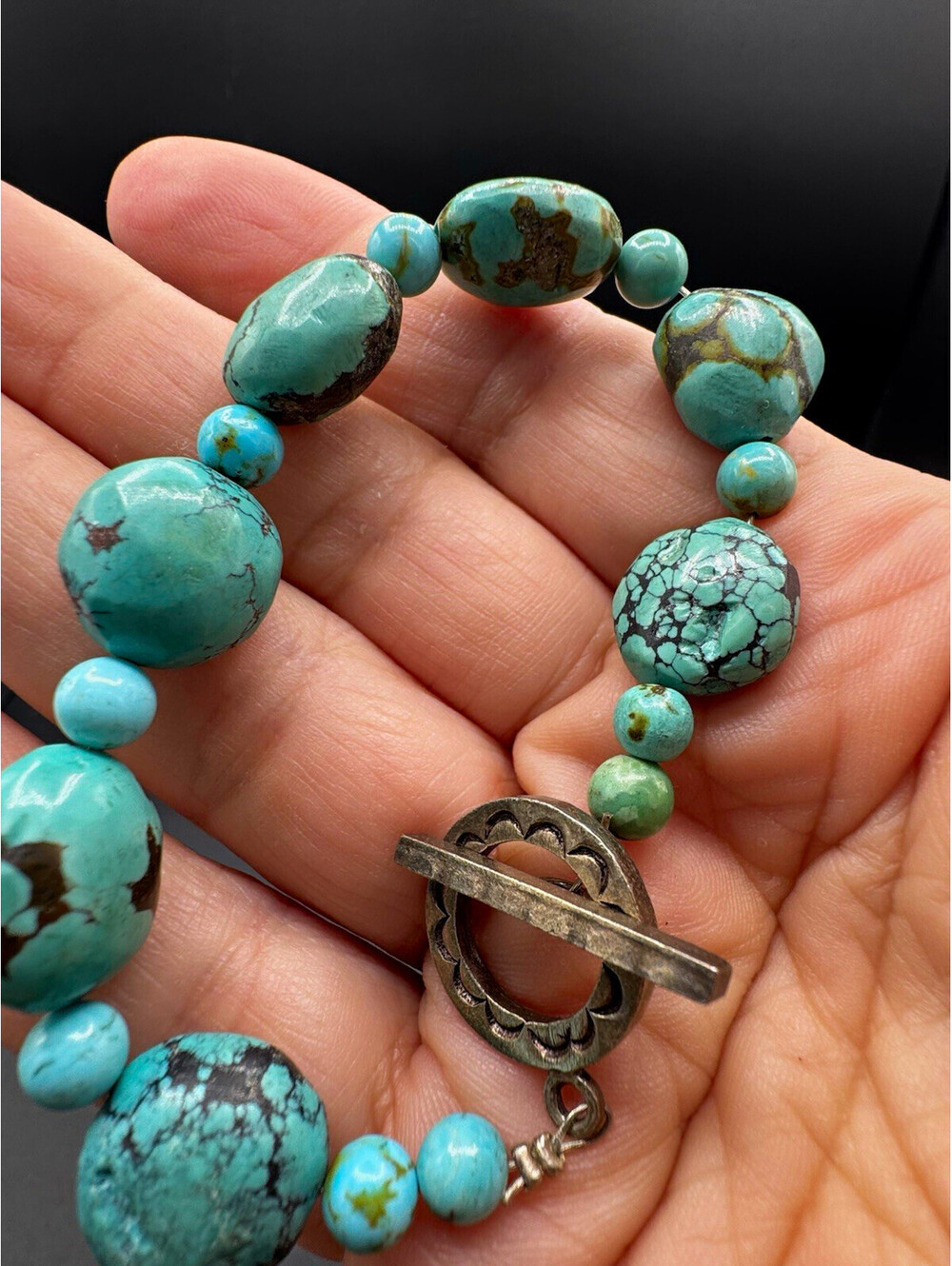 Turquoise Look Beaded Bracelet Toggle Clasp Western Southwestern Boho 7”
